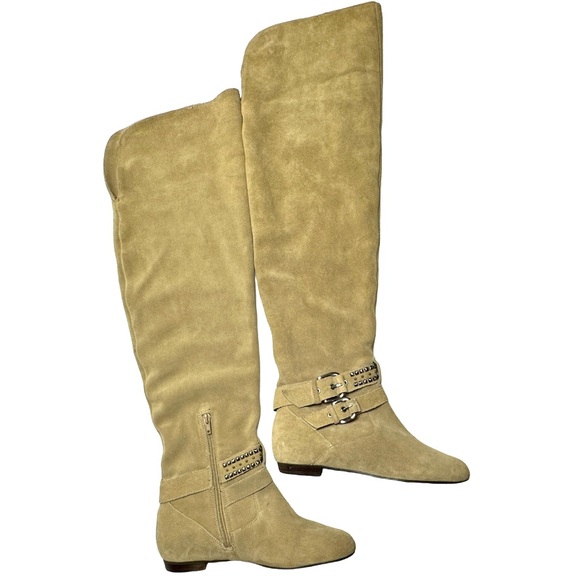 BCBG Generation | Over the Knee Suede Boot Christina New Taupe Spike Stud Accent - Picture 2 of 16